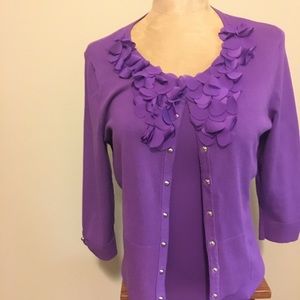 WHBM 3/4 sleeve purple cardigan